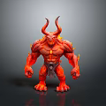 Fiery Horned Demon Character As Muscular Mythical Creature With Flaming Body