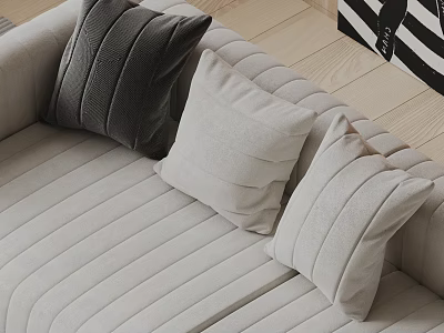 Modern Decorative Sofa Pillows In Neutral Tones With Striped Patterns And Soft Stitched Details 3d model