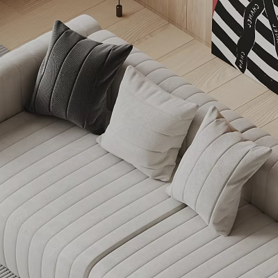 Modern Decorative Sofa Pillows In Neutral Tones With Striped Patterns And Soft Stitched Details 3d model