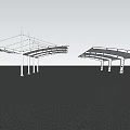 Large Outdoor Shade Structures With White Frames And Curved Roofs In Open Area 3d model