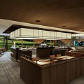 Modern Restaurant Interior With Wooden Bar Counter Open Layout And Large Windows