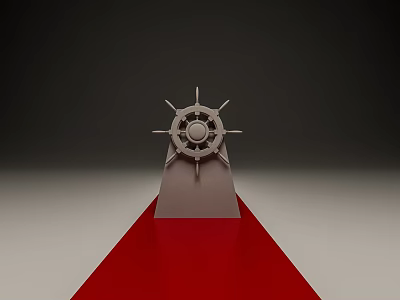 Metal Swing Door with Handle on Red Carpet and Gray Gradient Background 3d model
