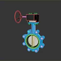 Blue Butterfly Valve With Manual Handle Actuator And Flange Components 3d model
