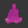 Bald Elderly Man Sitting Cross Legged In Traditional Robe With Hands Resting Lap