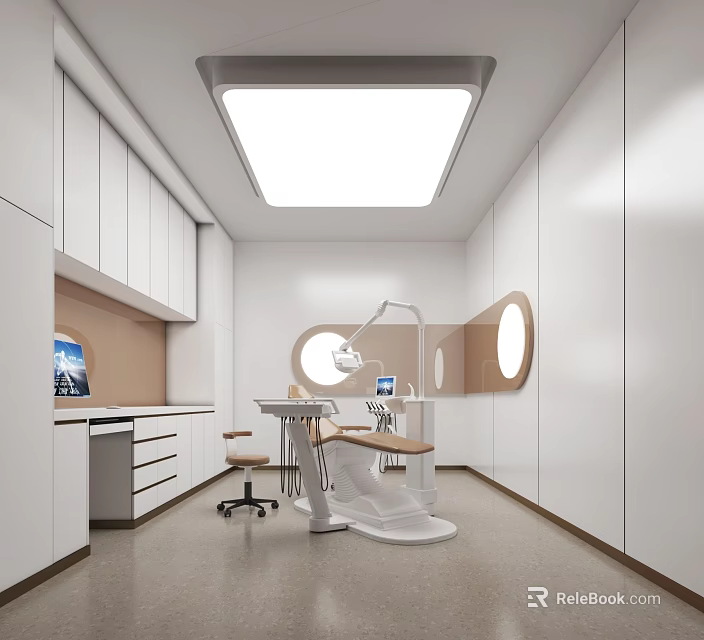 Modern Dental Clinic Interior With Dental Chair Cabinets And Lighting 3d model 