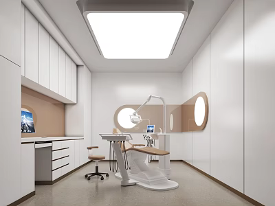 Modern Dental Clinic Interior With Dental Chair Cabinets And Lighting 3d model