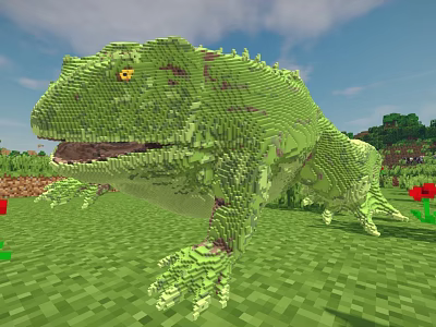 Minecraft Green Dinosaur Game Character Pixel Style Design With Detailed Texture 3d model