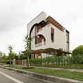 Modern Detached Villa Exterior Design With Arched Archway Balcony And Greenery Surroundings