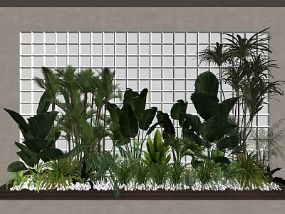 Assorted Tropical Flowers And Green Plants With Large Foliage For Decorative Garden 3d model