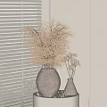 Dried Flowers Arrangement in Large Gray and Small Brown Vases by Window Blinds