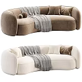 Velvet Upholstered Brown And White Sectional Sofa With Throw Pillows And Cozy Blanket Modern Design