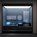 Sleek Display Shelves Featuring LED Lights And Blue Items On Modern Platforms In Retail Store