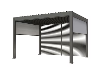 Modern Outdoor Metal Pergola With Vertical Slats And Transparent Side Panels 3d model