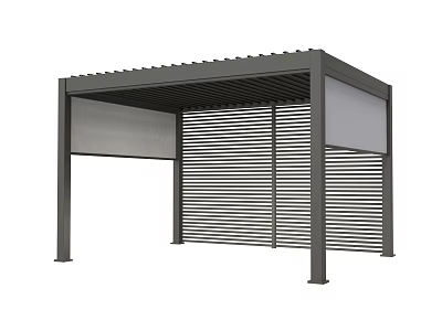 Modern Outdoor Metal Pergola With Vertical Slats And Transparent Side Panels 3d model