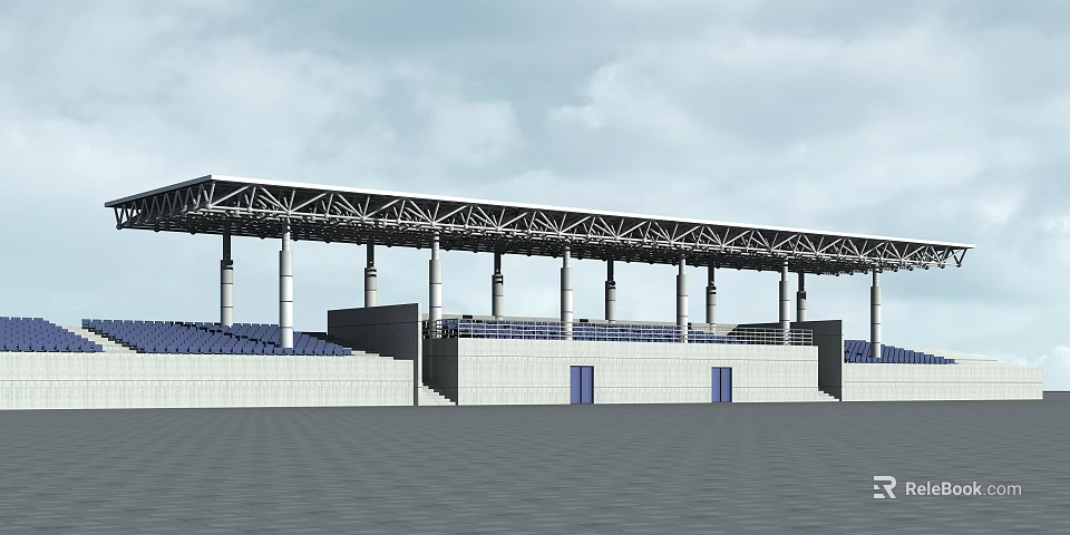 Public Facility Large Stadium With Blue Seats White Walls And Supporting Columns 3d model