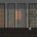 Modern Room Divider Screens with Geometric Patterns and Metal Frames in Interior 3d model
