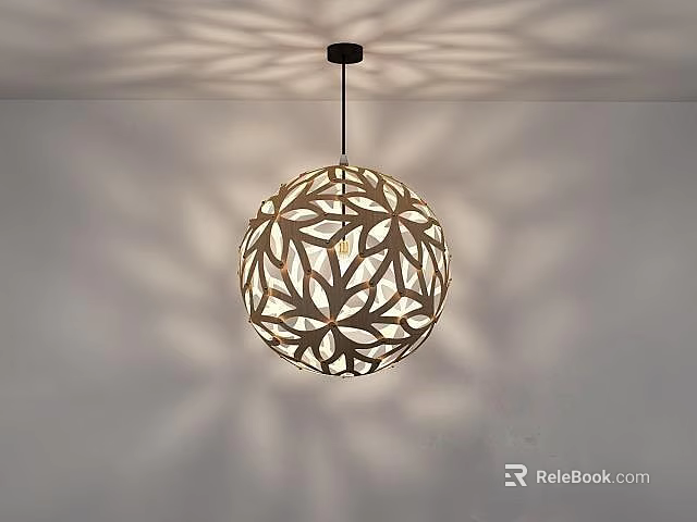 Modern Spherical Chandelier With Intricate Cutout Patterns And Light Shadow On Wall 3d model