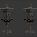 Chinese Bronze Lanterns With Multi Tiered Pagoda Structure And Carved Base Tassels