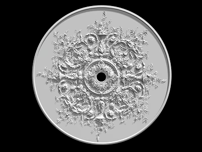 Silver Circular Decorative Plate With Intricate Floral Patterns And Central Hole 3d model