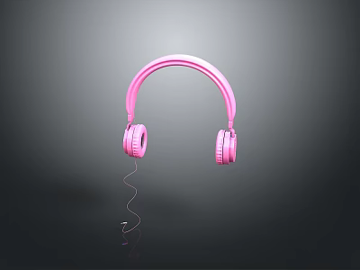 Pink Wired Headphones Electronic Device With Glossy Surface And Audio Cord 3d model