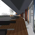 Modern Office Building With Orange Grid Facade White Exterior And Surrounding Trees Lawn