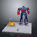 Transformers Optimus Prime Figure With Lunar Module Model And Small Figure On Gravel Base