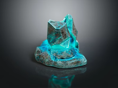 Unique Teal Blue Crystal Decorative Ornament Set With Metallic Base And Irregular Shape Design 3d model
