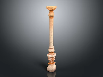 Ornate Stone Column Featuring Carved Details And Layered Base Structure Design 3d model