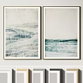Modern Decorative Paintings With Wavy Lines Blue White Color And Light Frames 3d model