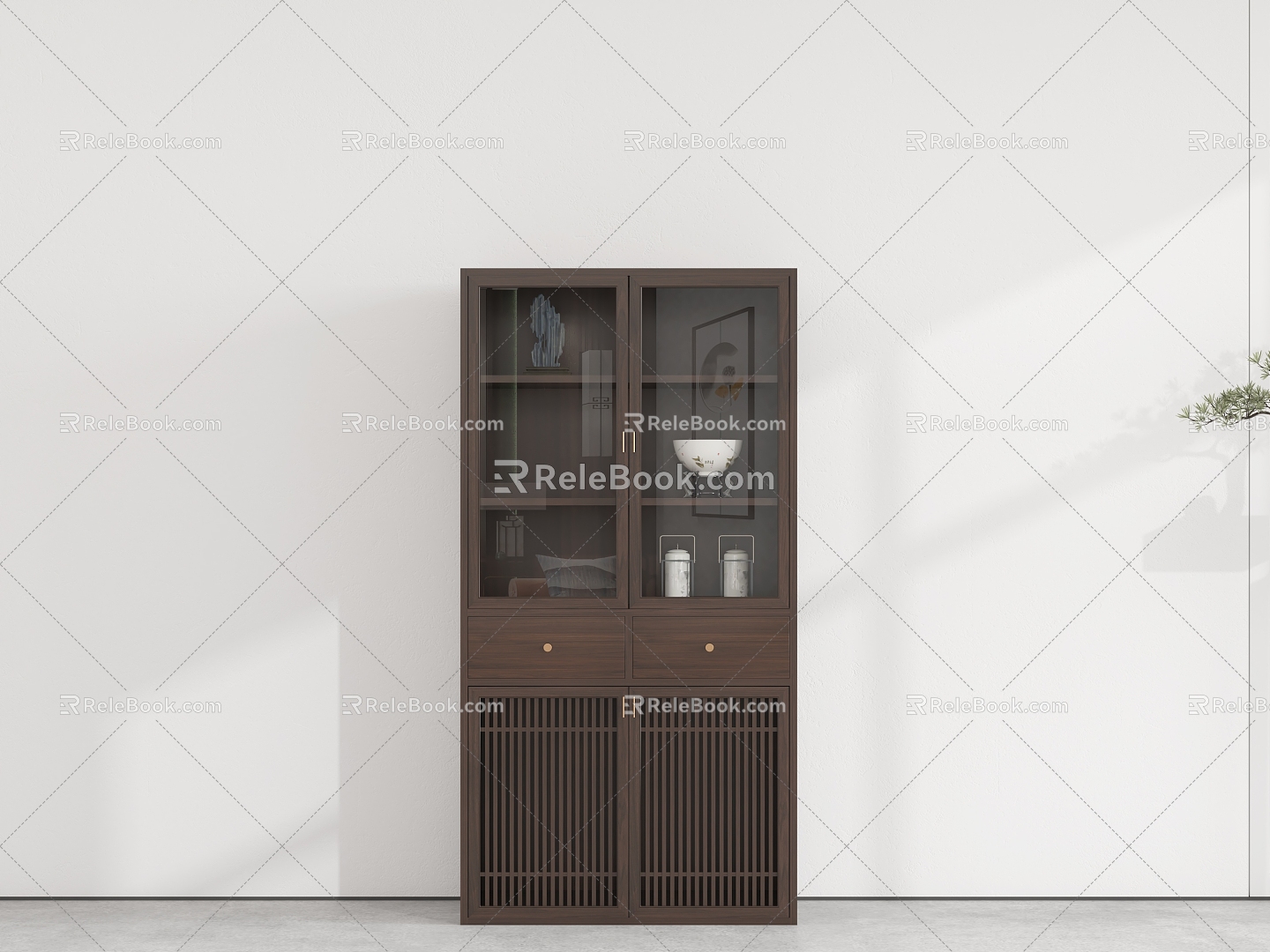 New Chinese-style Display Cabinet Decorative Cabinet Bookcase Locker 3d model