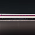 Sleek Modern Passenger Train Exterior With White Body Purple Stripes And Windows On Railway Track