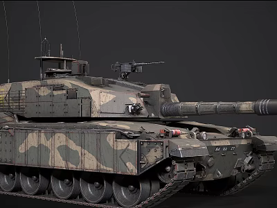 Main Battle Tank Military Weapon System With Camouflage Turret Gun Barrel And Tracked Design 3d model
