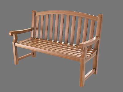 Wooden Outdoor Bench With Slatted Backrest And Armrests For Garden Use 3d model