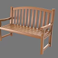 Wooden Outdoor Bench With Slatted Backrest And Armrests For Garden Use