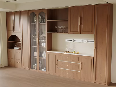 Modern Wooden Entryway Cabinet With Side Cabinet Glass Doors Drawers And Open Shelves 3d model