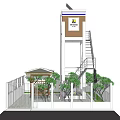 Industrial Equipment Tower Structure With Staircase Shelter Green Plants And Fence