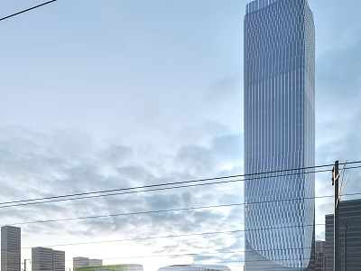 Modern Tall Office Building With Glass Curtain Wall In Urban City Skyline 3d model