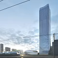 Modern Tall Office Building With Glass Curtain Wall In Urban City Skyline