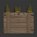 Wooden Crate Holding Green Conical Objects Featuring Yellow Stripes