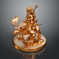 Golden Statue Of Warrior Riding Mythical Creature With Spear And Base