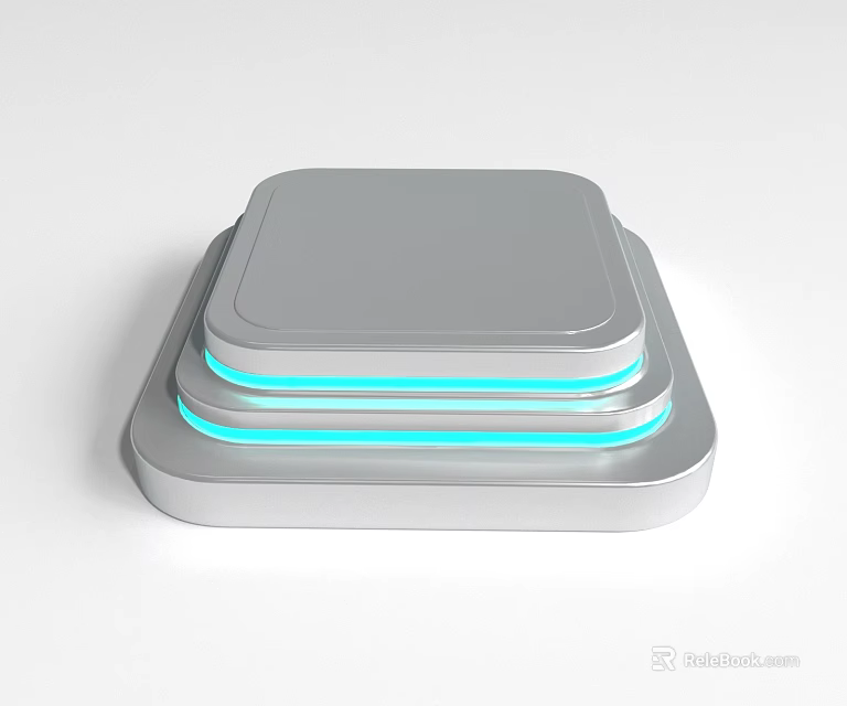 Modern Geometric Silver Square Stacked Art Installation With Blue Glowing Lines 3d model 