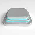 Modern Geometric Silver Square Stacked Art Installation With Blue Glowing Lines