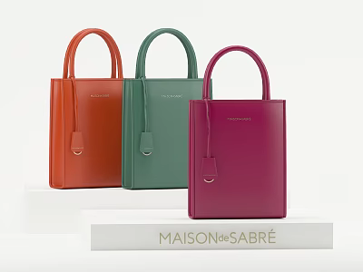 MAISON SABRÉ Stylish Structured Tote Handbags in Orange Green Purple Colors 3d model