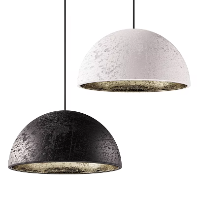 Stylish Black And White Hemispherical Pendant Lights With Textured Finish And Metallic Interior 3d model