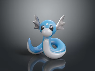 Blue And White Cartoon Reptile Figure With Wings And Curved Body 3d model