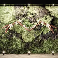 Natural Living Plant Wall With Moss Covered Surface And Decorative Branches