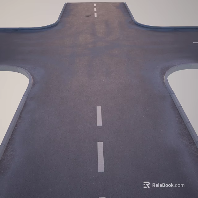 Urban Road Infrastructure Intersection With Asphalt Pavement Lane Markings And Curbs 3d model 