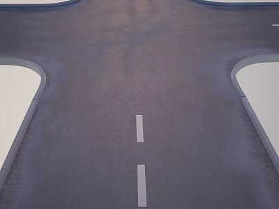 Urban Road Infrastructure Intersection With Asphalt Pavement Lane Markings And Curbs 3d model