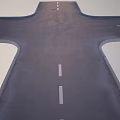 Urban Road Infrastructure Intersection With Asphalt Pavement Lane Markings And Curbs