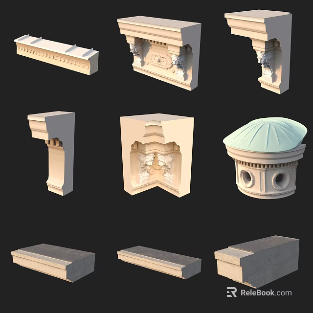 Various Decorative Gypsum Cornice Molding Styles for Interior Architectural Design 3d model